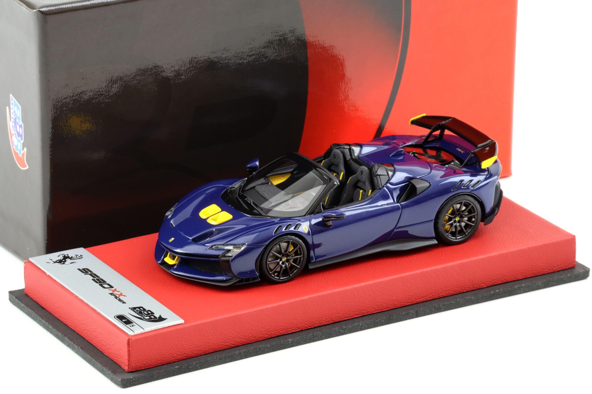 1:43 BBR Ferrari SF90XX Spider Blue Electric with leather base - Limited 5 pcs.