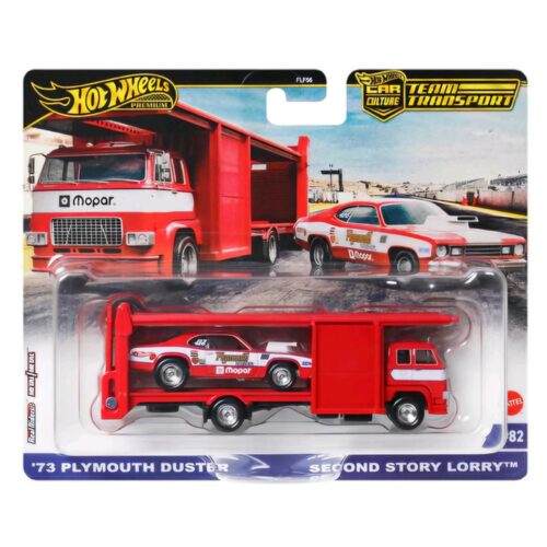 1:64 Hot Wheels Premium 2025 Team Transport JBM38 Plymouth Duster + Second Story Lorry