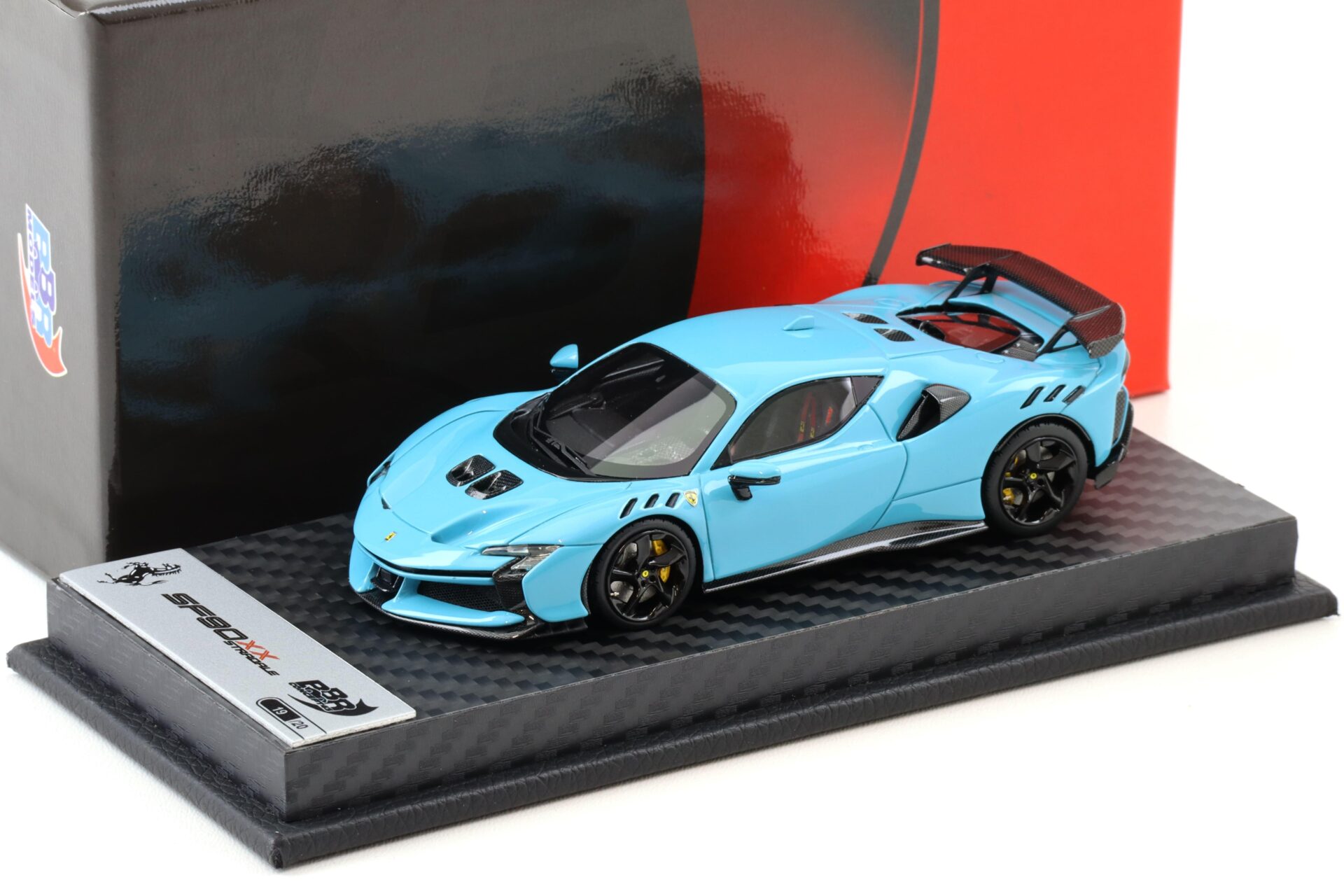 1:43 BBR Ferrari SF90XX Baby Blue with Carbon base - Limited 20 pcs.