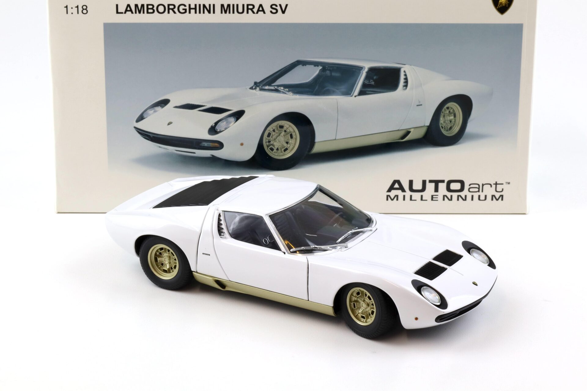 1:18 AUTOart Lamborghini Miura SV white/ gold side skirts DIECAST 74544