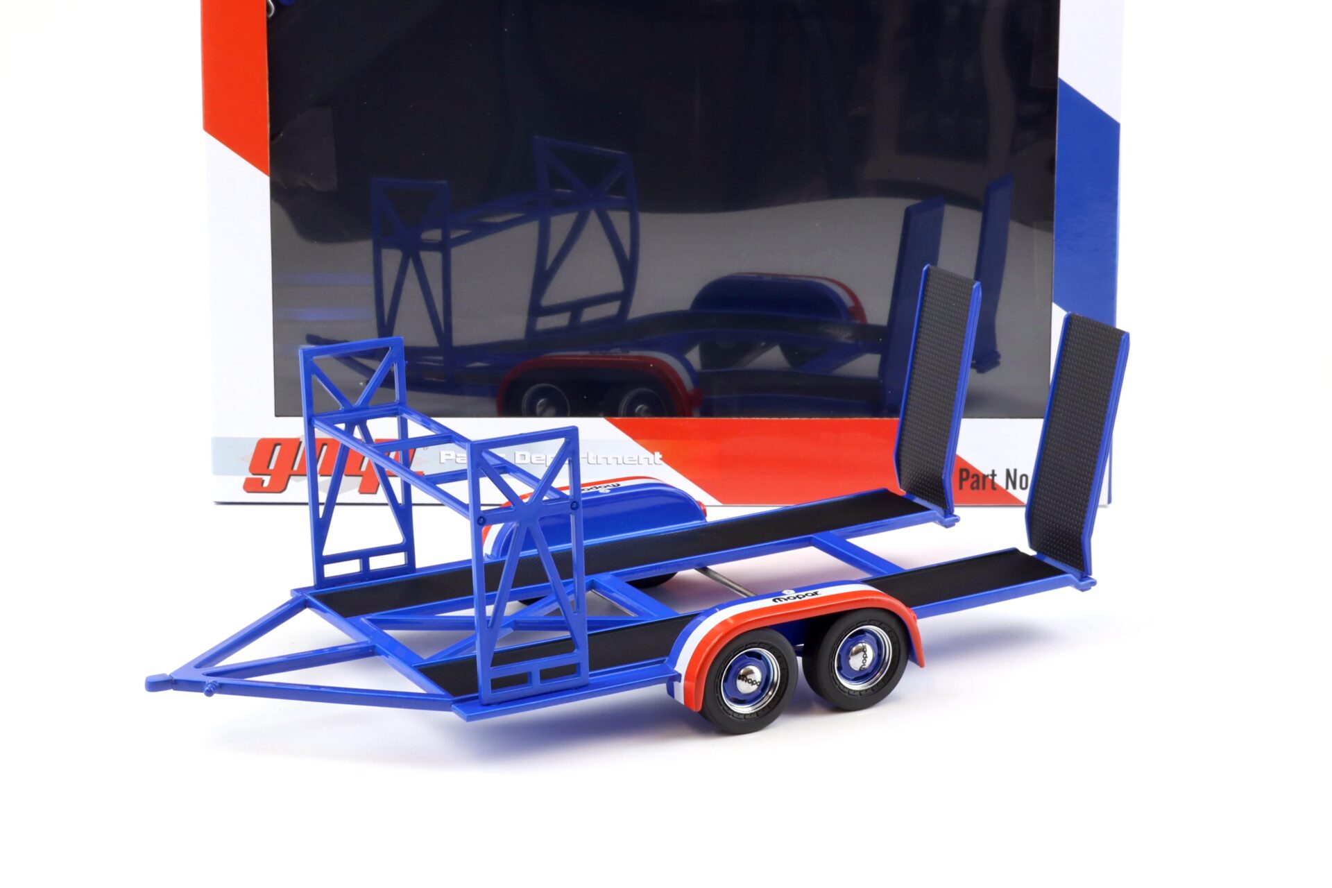1:18 GMP Tandem Car Trailer Anhänger MOPAR blue/ red Diorama Zubehör