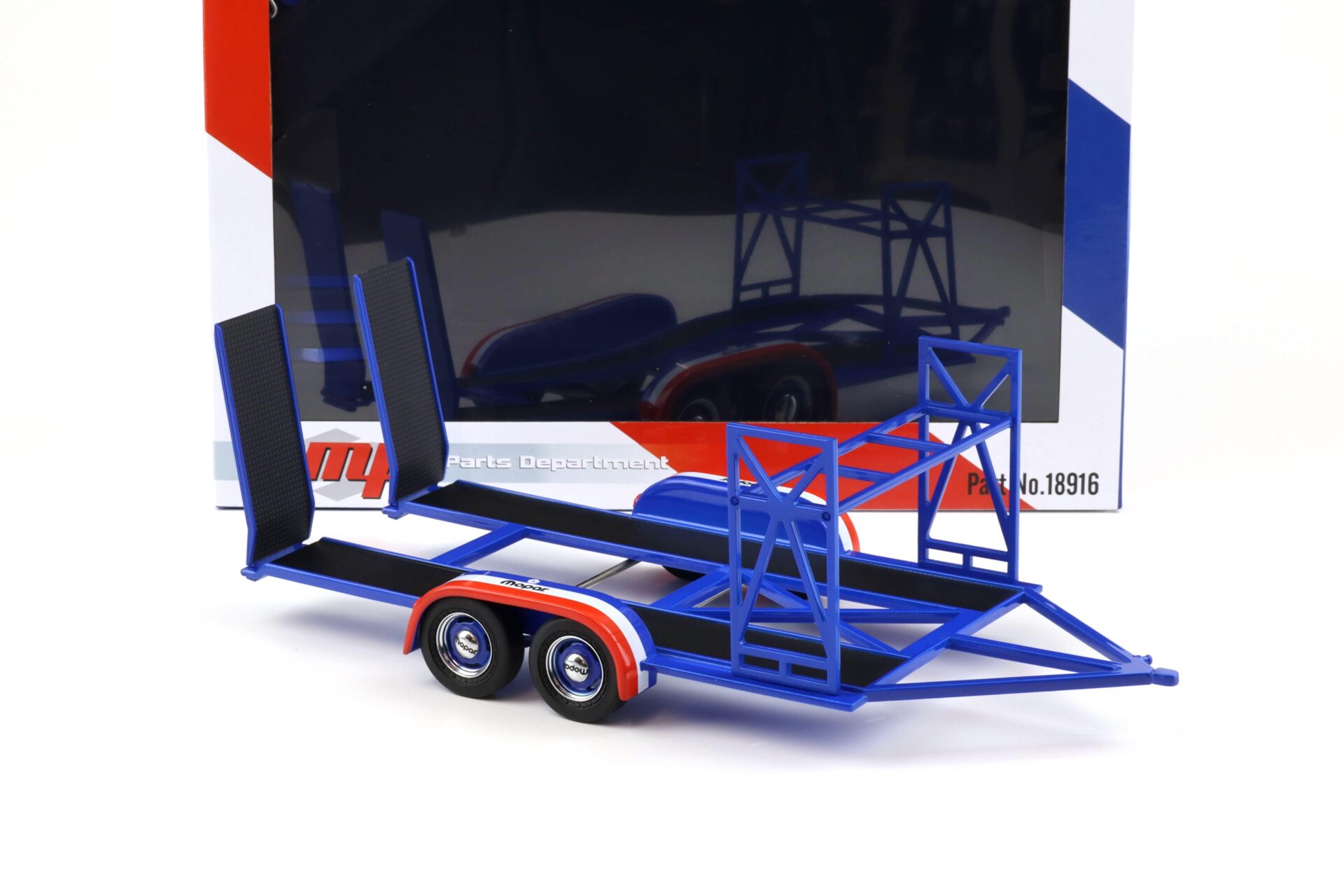 1:18 GMP Tandem Car Trailer Anhänger MOPAR blue/ red Diorama Zubehör