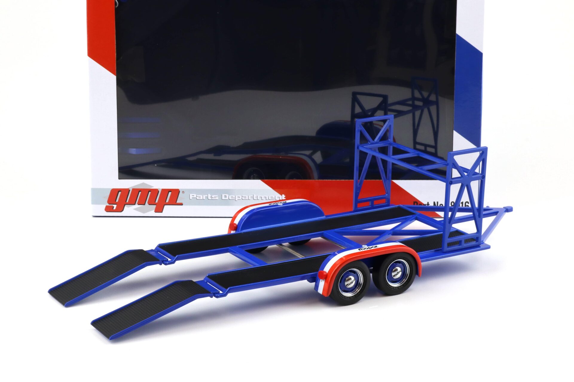 1:18 GMP Tandem Car Trailer Anhänger MOPAR blue/ red Diorama Zubehör