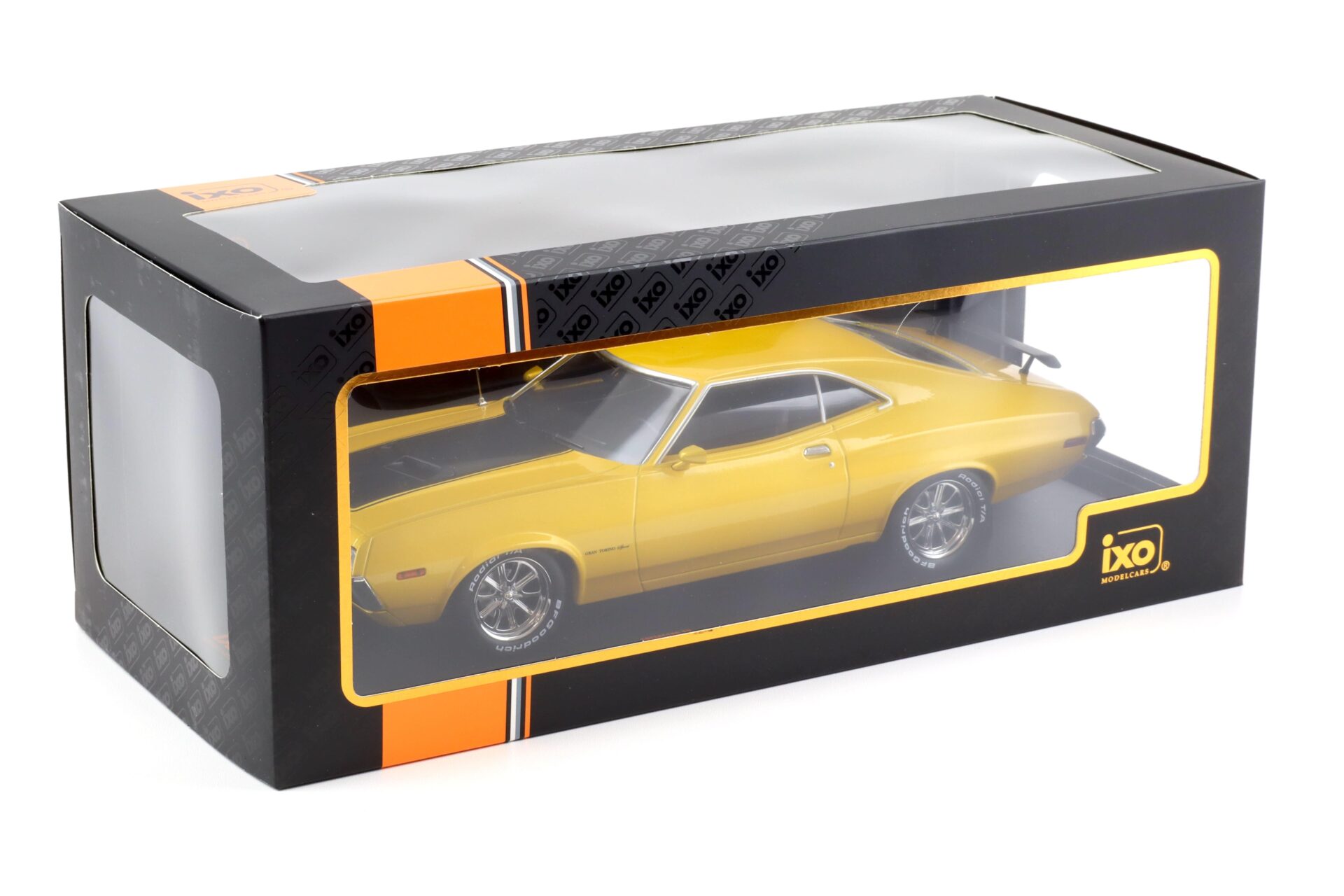 1:18 IXO Ford Gran Torino Sport 2-Door 1972 yellow-metallic/ matt black