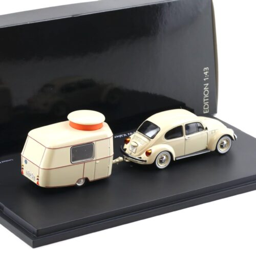 1:43 Schuco VW Käfer 1600i (UE) mit Eriba Puck Wohnanhänger beige