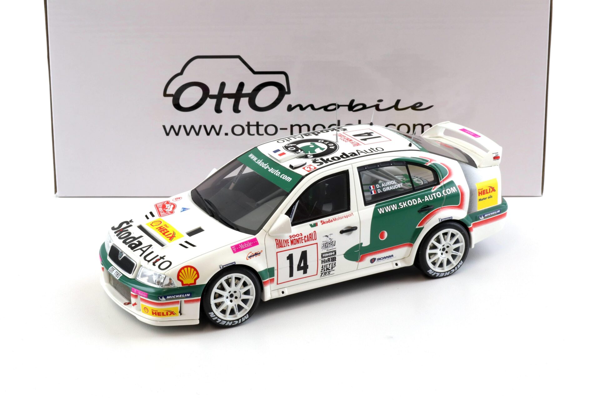 1:18 OTTO mobile OT431 Skoda Octavia WRC Rally Monte Carlo 2003 Auriol #14