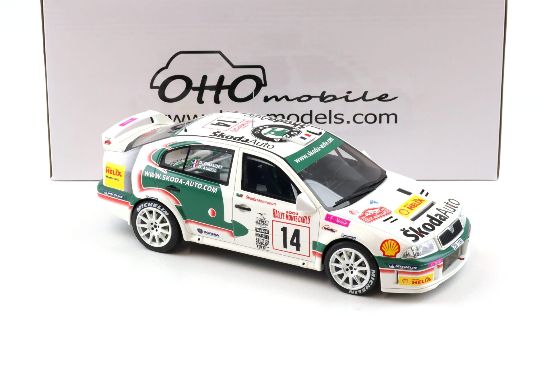 1:18 OTTO mobile OT431 Skoda Octavia WRC Rally Monte Carlo 2003 Auriol #14