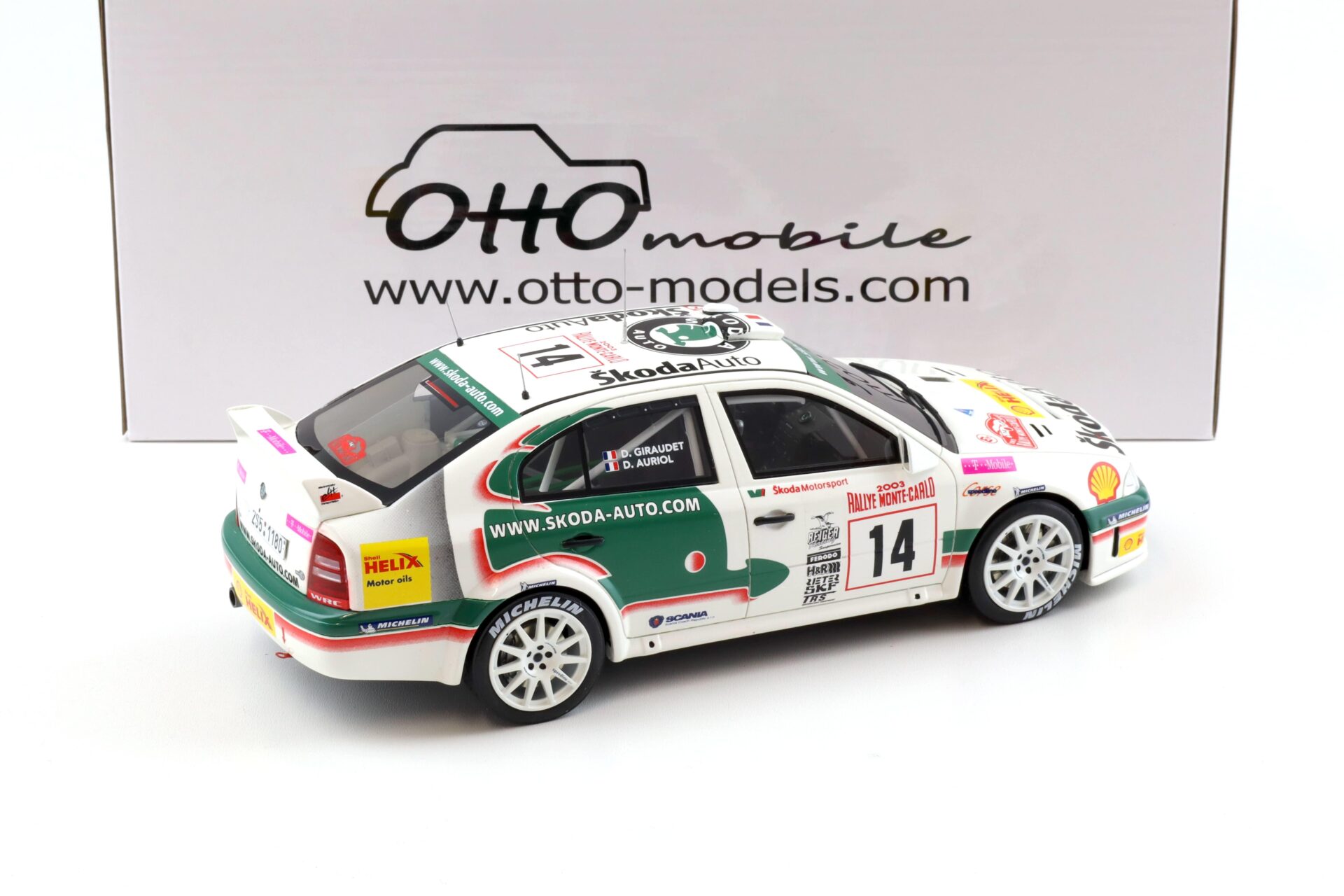 1:18 OTTO mobile OT431 Skoda Octavia WRC Rally Monte Carlo 2003 Auriol #14