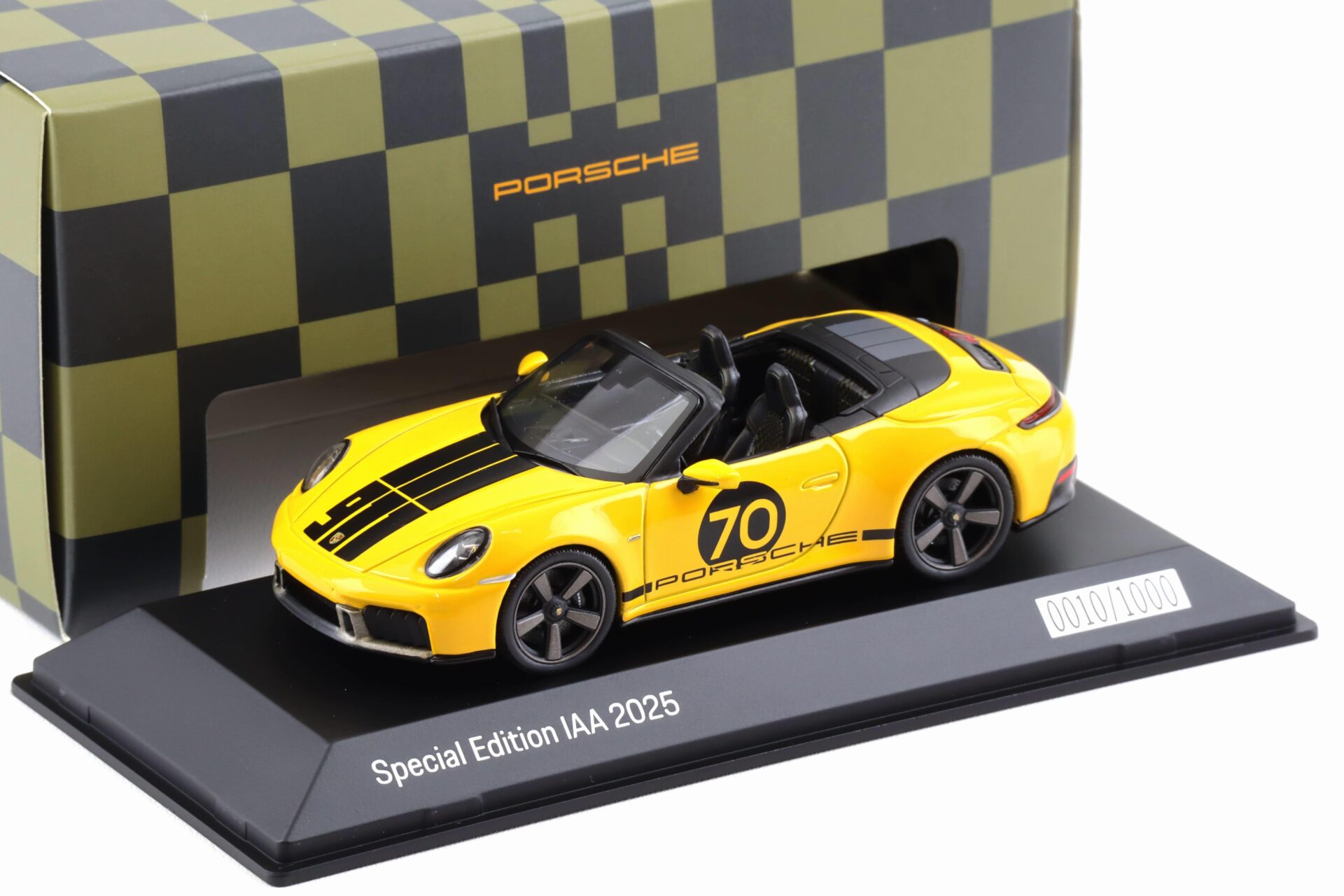 1:43 Spark Porsche 911 992.2 Convertible Spirit 70 Speed yellow IAA 2025 WAP DEALER
