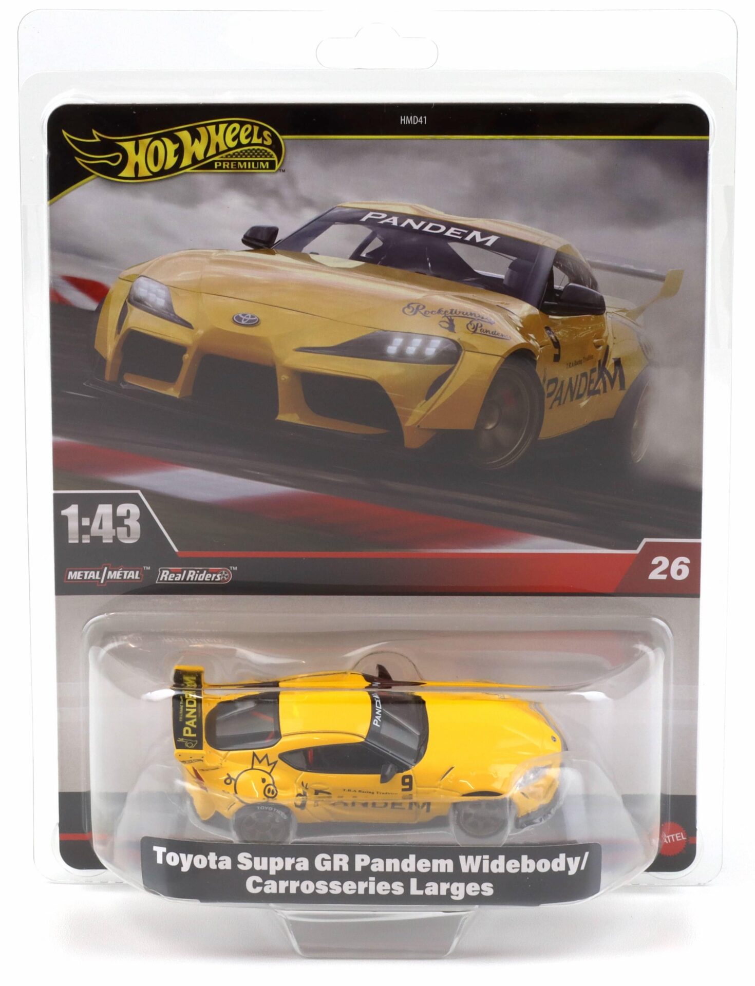 1:43 Hot Wheels Premium 2025 Real Riders JCN77 Toyota Supra GR Pandem Widebody yellow