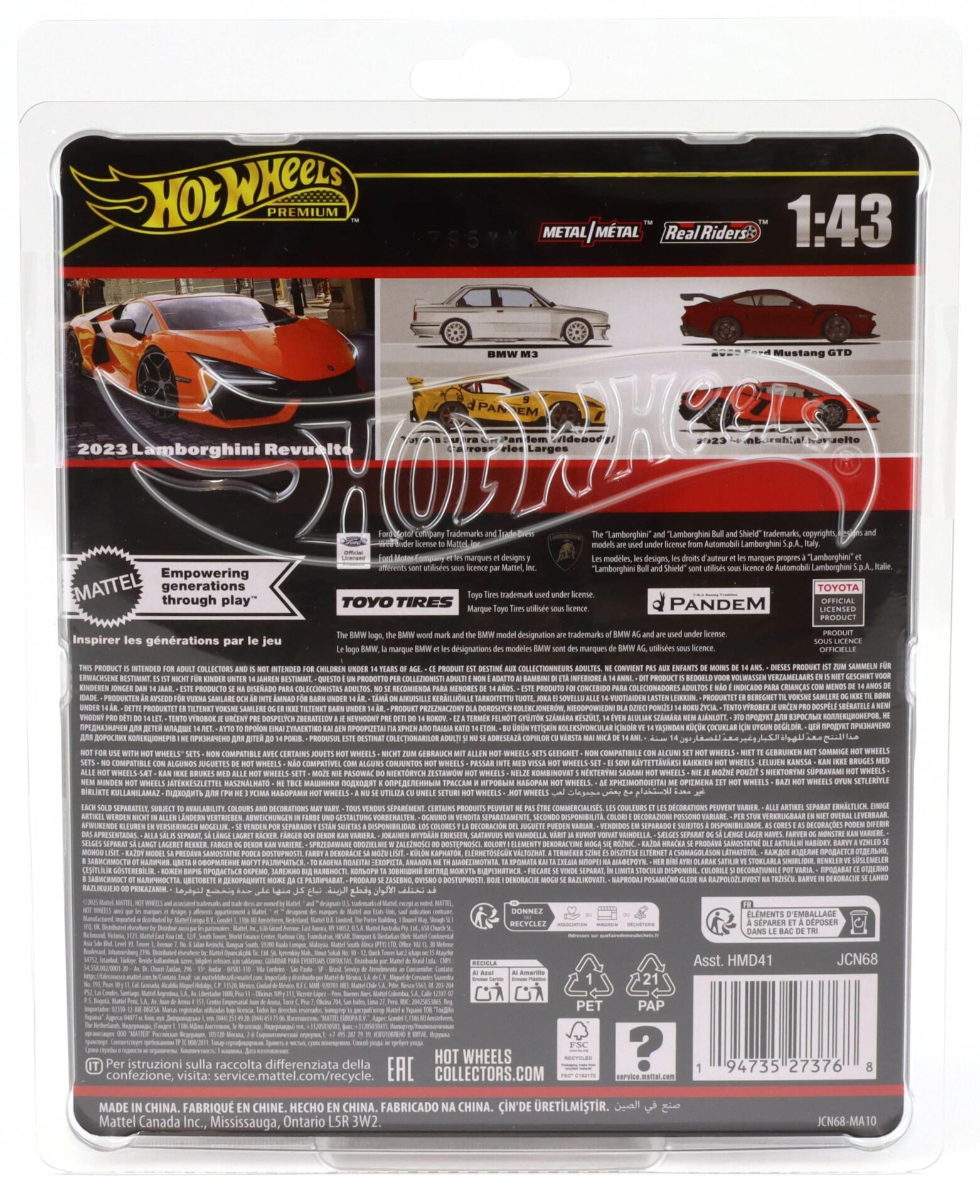 1:43 Hot Wheels Premium 2025 Real Riders JCN68 Lamborghini Revuelto 2023 orange