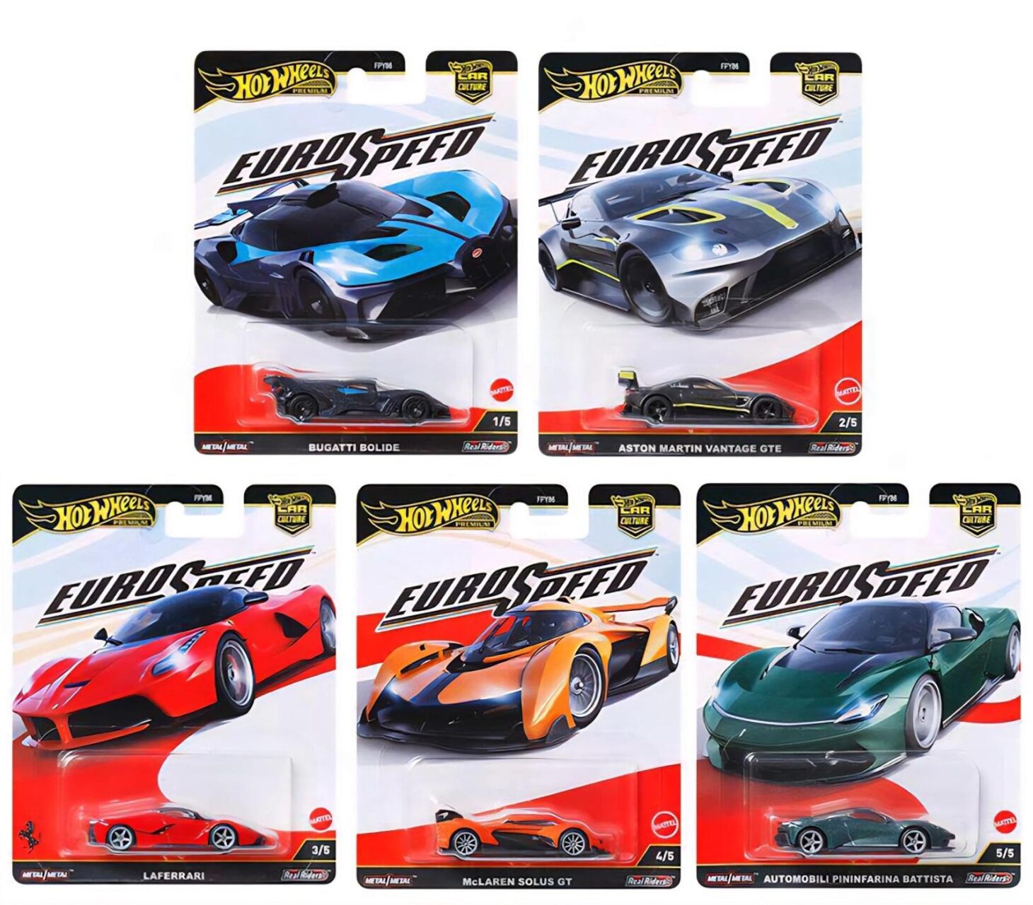 1:64 Hot Wheels Premium 2025 Euro Speed SET 5 pcs. 976L Ferrari, Bugatti