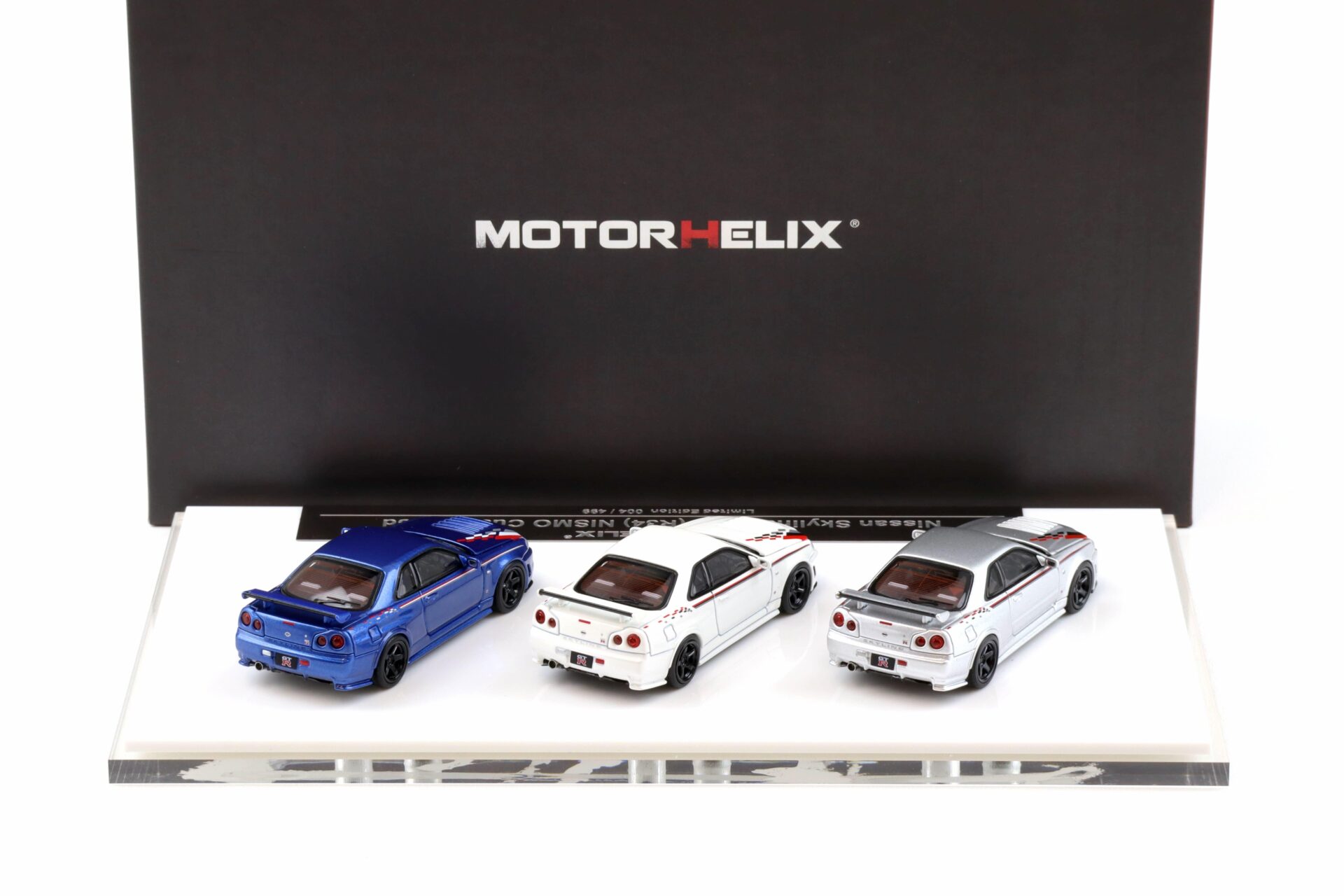 1:64 Motorhelix Foshan Show Nissan Skyline GT-R R34 Nismo 3-Car Set Limited 499 pcs.