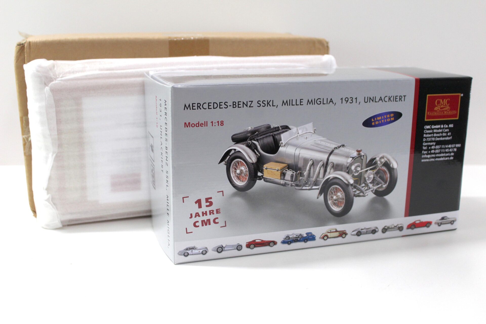 1:18 CMC Mercedes SSKL Mille Miglia 1931 M-087 Jubiläum + Vitrine
