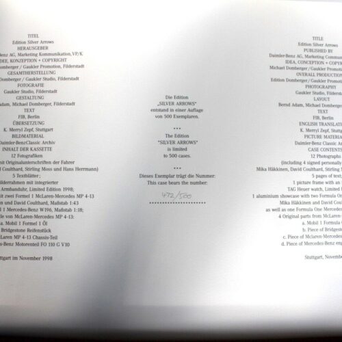 Mercedes-Benz Edition SILVER ARROWS SET 1998 1:43 &1:18 Limited Edition 472/500