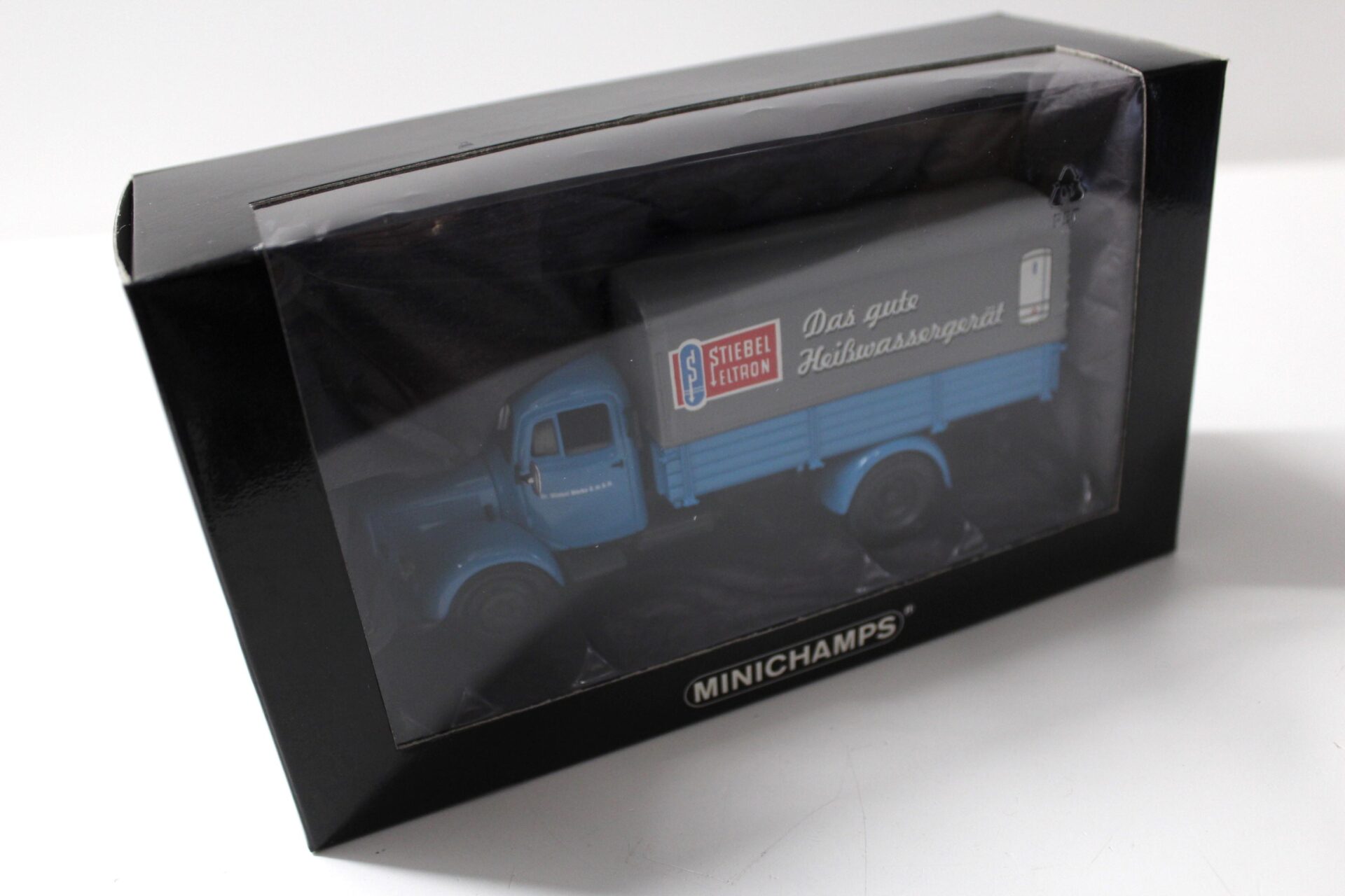 1:43 Minichamps Mercedes L3500 Canvas Truck "Stiebel Eltron" blue