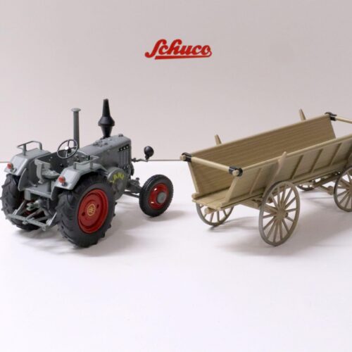 1:32 Schuco Lanz Bulldog mit Leiterwagen grey/ beige