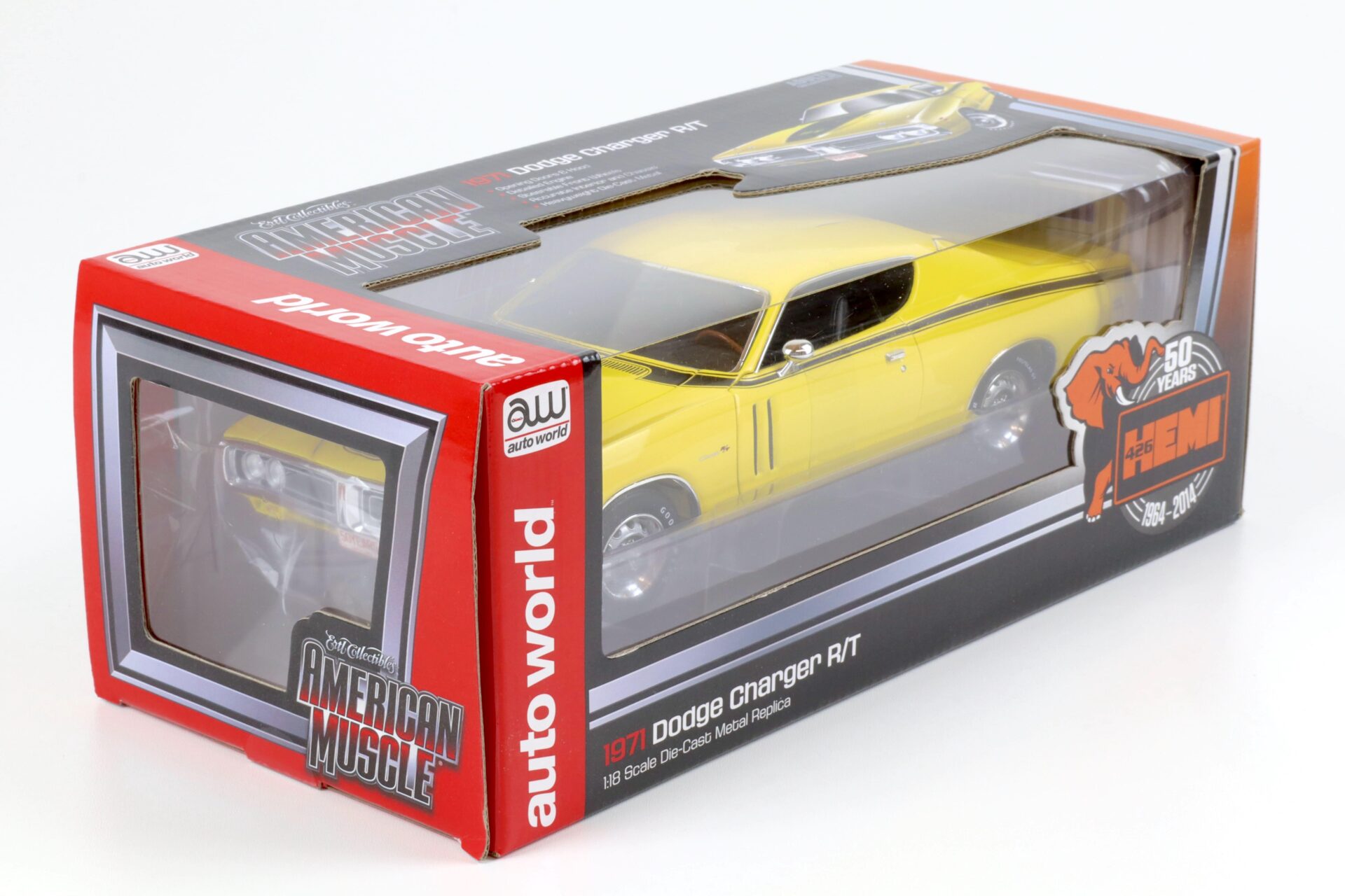1:18 Auto World 1971 Dodge Charger R/T Coupe 50 YEARS 426 HEMI Banana yellow