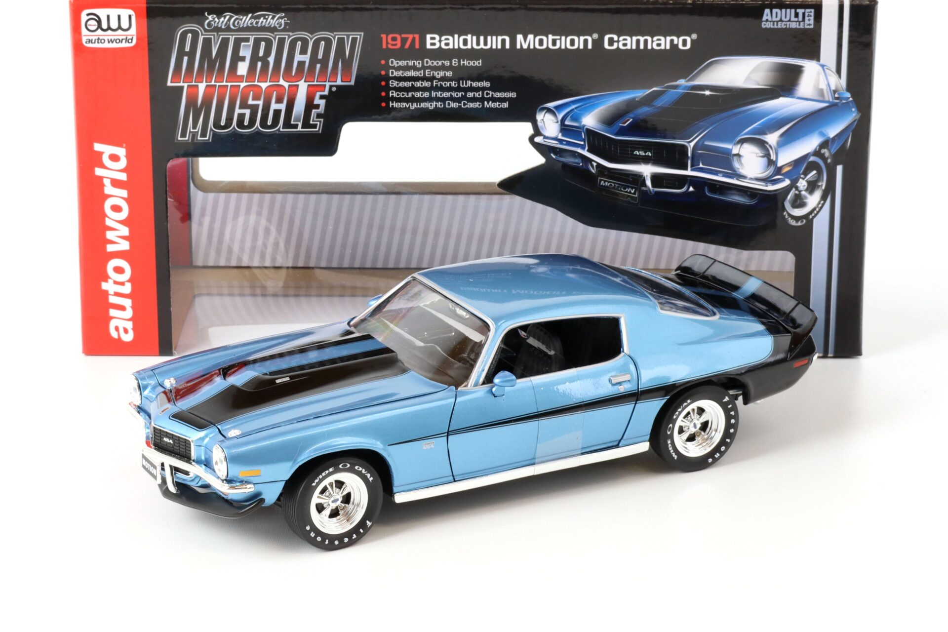 1:18 Auto World 1971 Chevrolet Camaro Baldwin Motion Camaro blue metallic