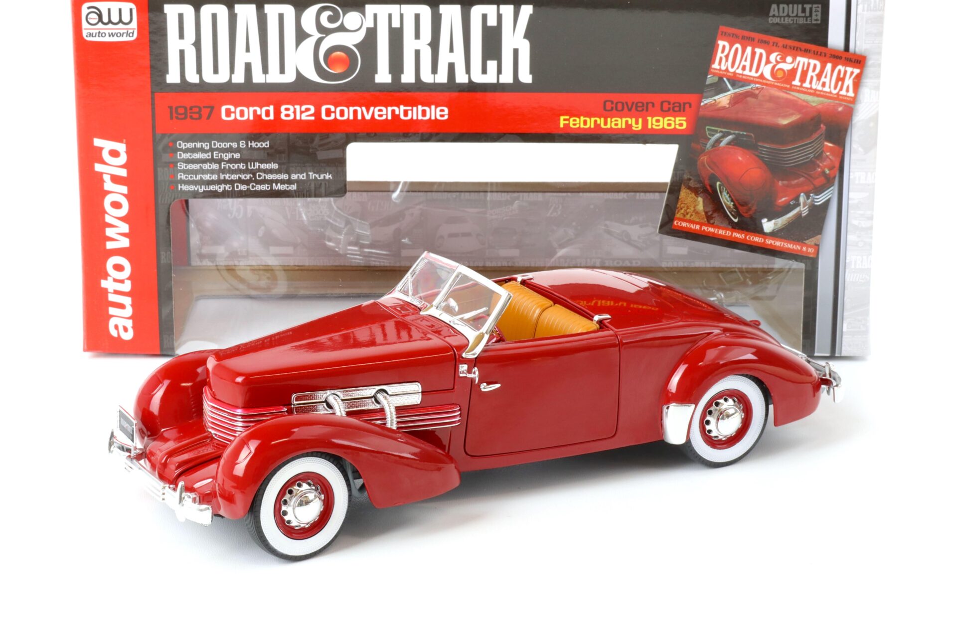 1:18 Auto World 1937 Cord 812 Convertible Car Cover Road Track red