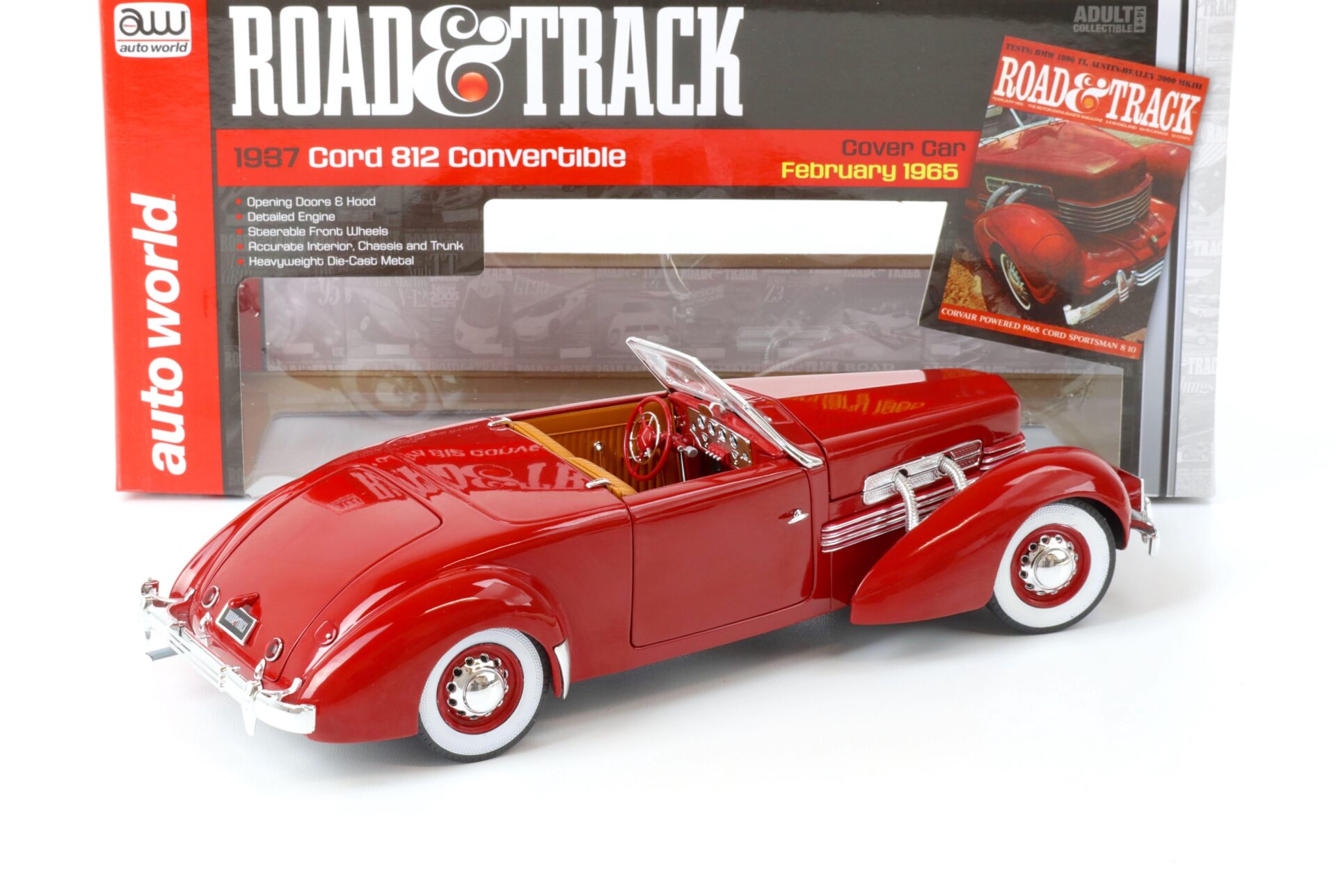 1:18 Auto World 1937 Cord 812 Convertible Car Cover Road Track red