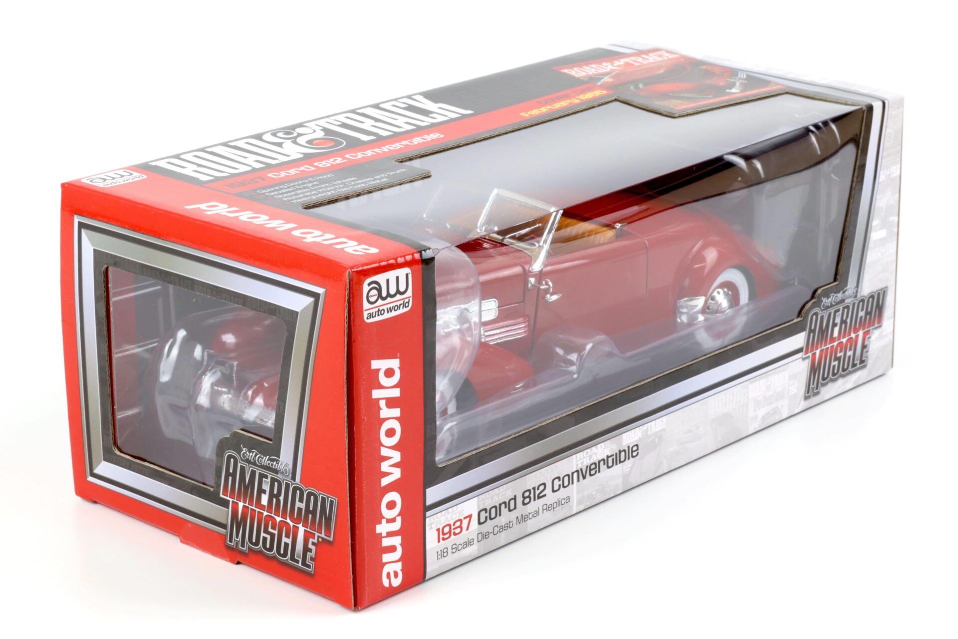 1:18 Auto World 1937 Cord 812 Convertible Car Cover Road Track red