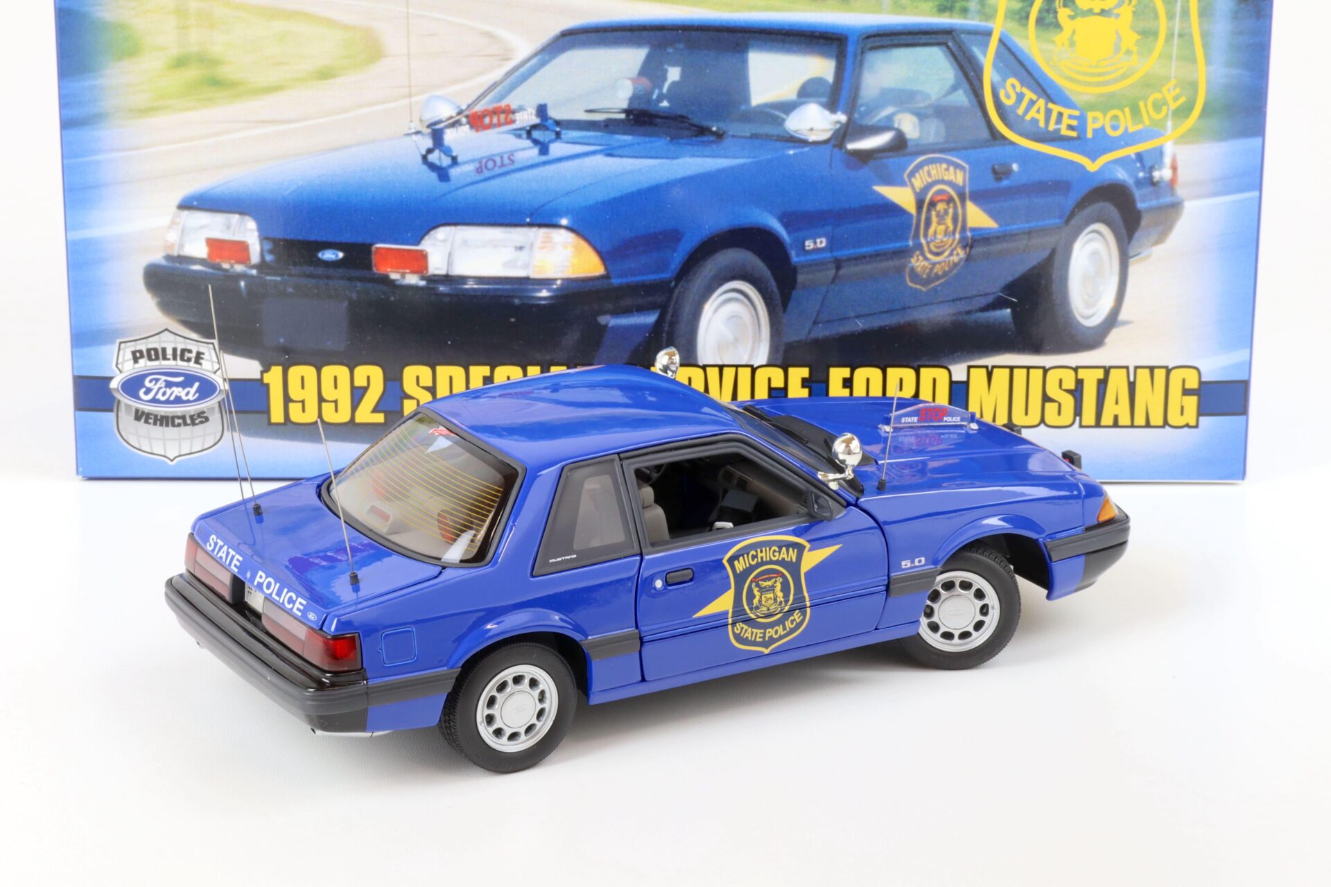 1:18 GMP 1992 Ford Mustang 5.0 Coupe Michigan State Police blue