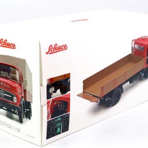 1:18 Schuco Mercedes L911 flatbed + tarpaulin truck ruby red Die-Cast - Image 5