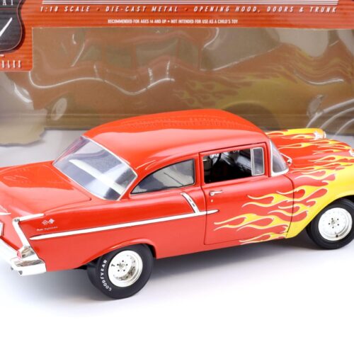 1:18 Highway61 1957 Chevrolet 150 Utility Sedan red with flames 50545