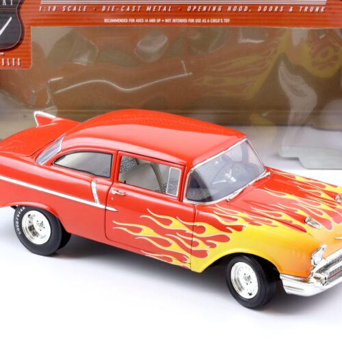 1:18 Highway61 1957 Chevrolet 150 Utility Sedan red with flames 50545