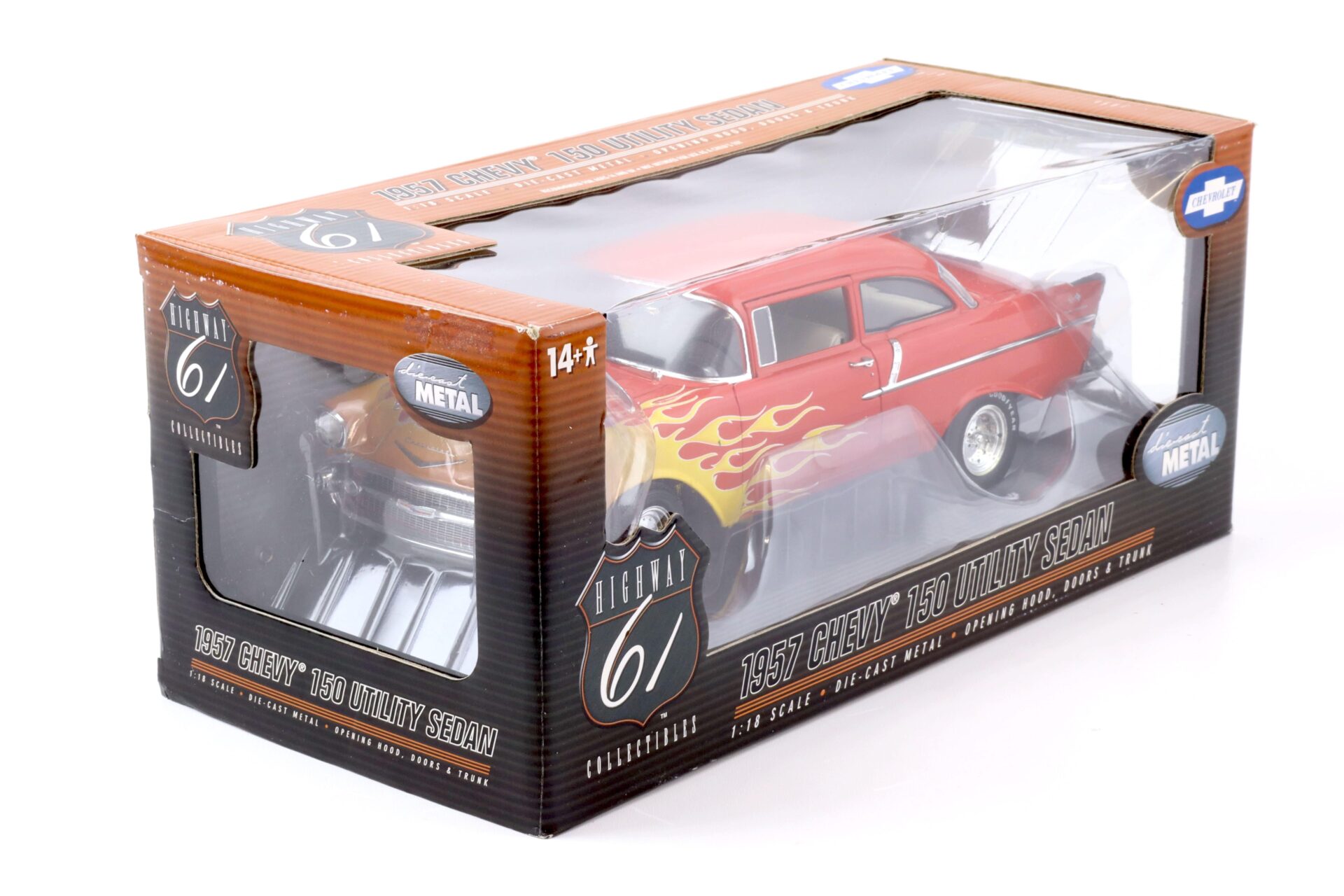 1:18 Highway61 1957 Chevrolet 150 Utility Sedan red with flames 50545