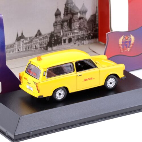 1:43 IST Models 2001 Trabant 601 Follow-Me DHL Hub Leipzig yellow