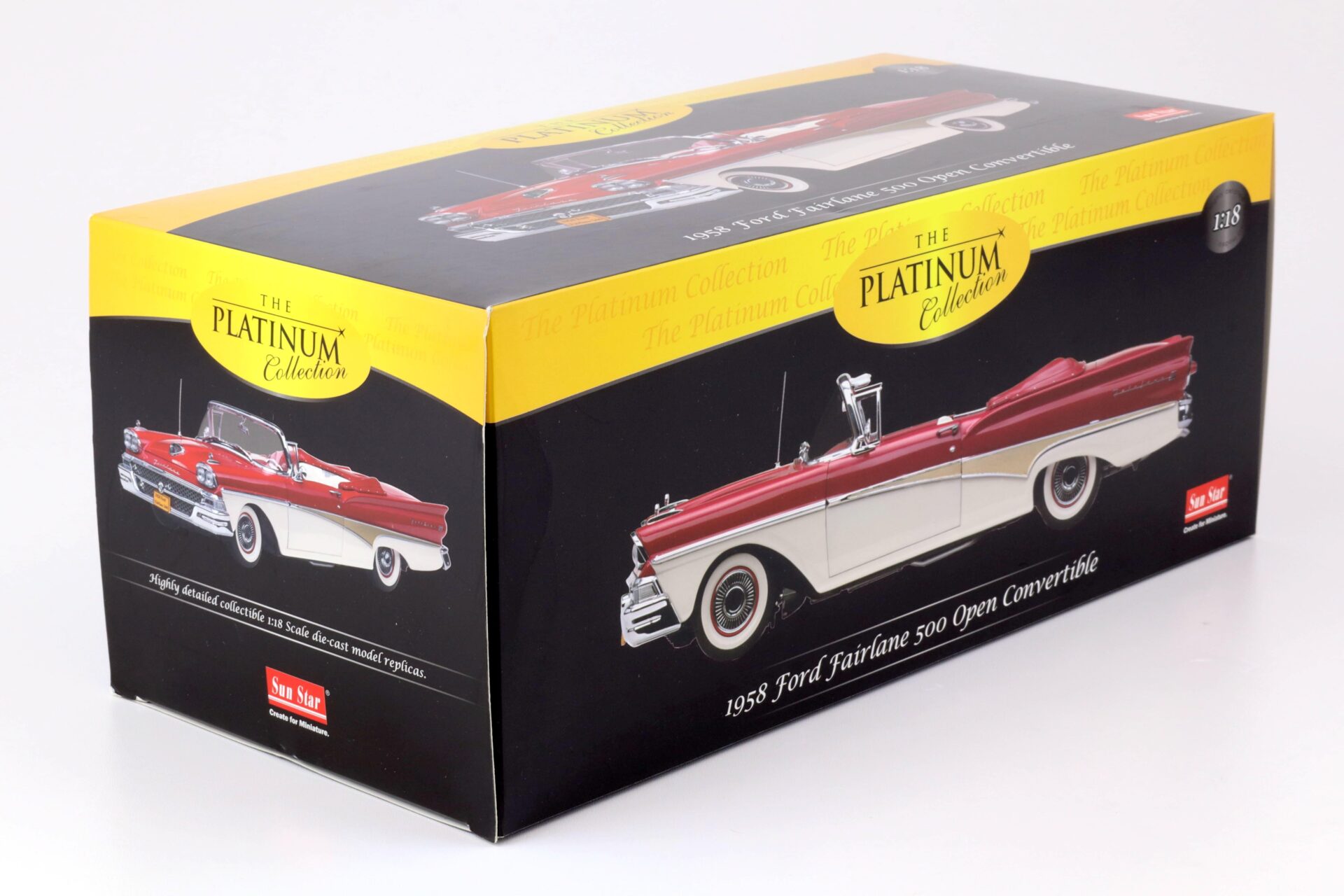 1:18 Sun Star 1958 Ford Fairlane 500 Open Convertible torch red / white