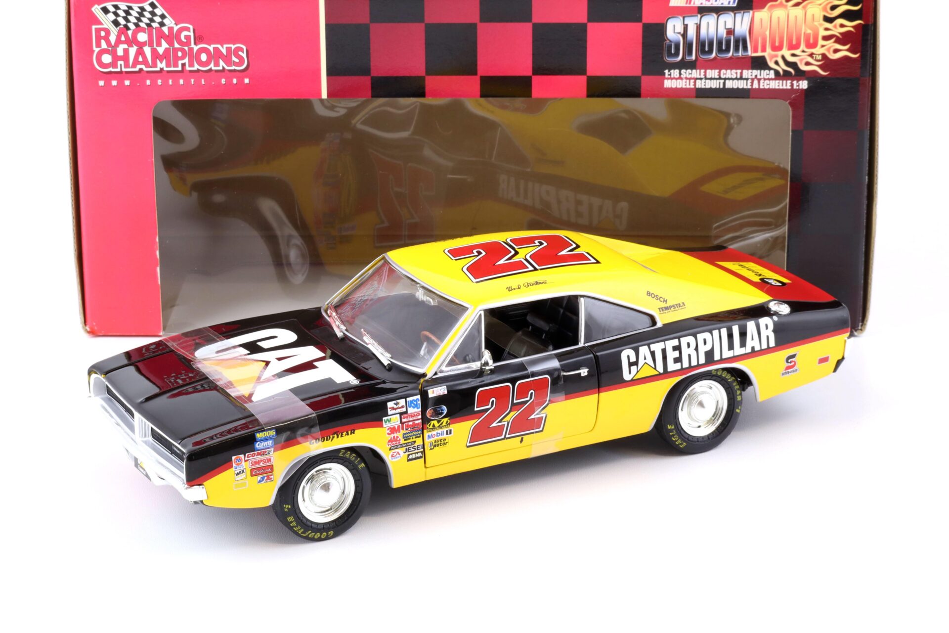 1:18 ERTL Racing Champions 1969 Dodge Charger Ward Burton Caterpillar #22 Stockrods yellow / black