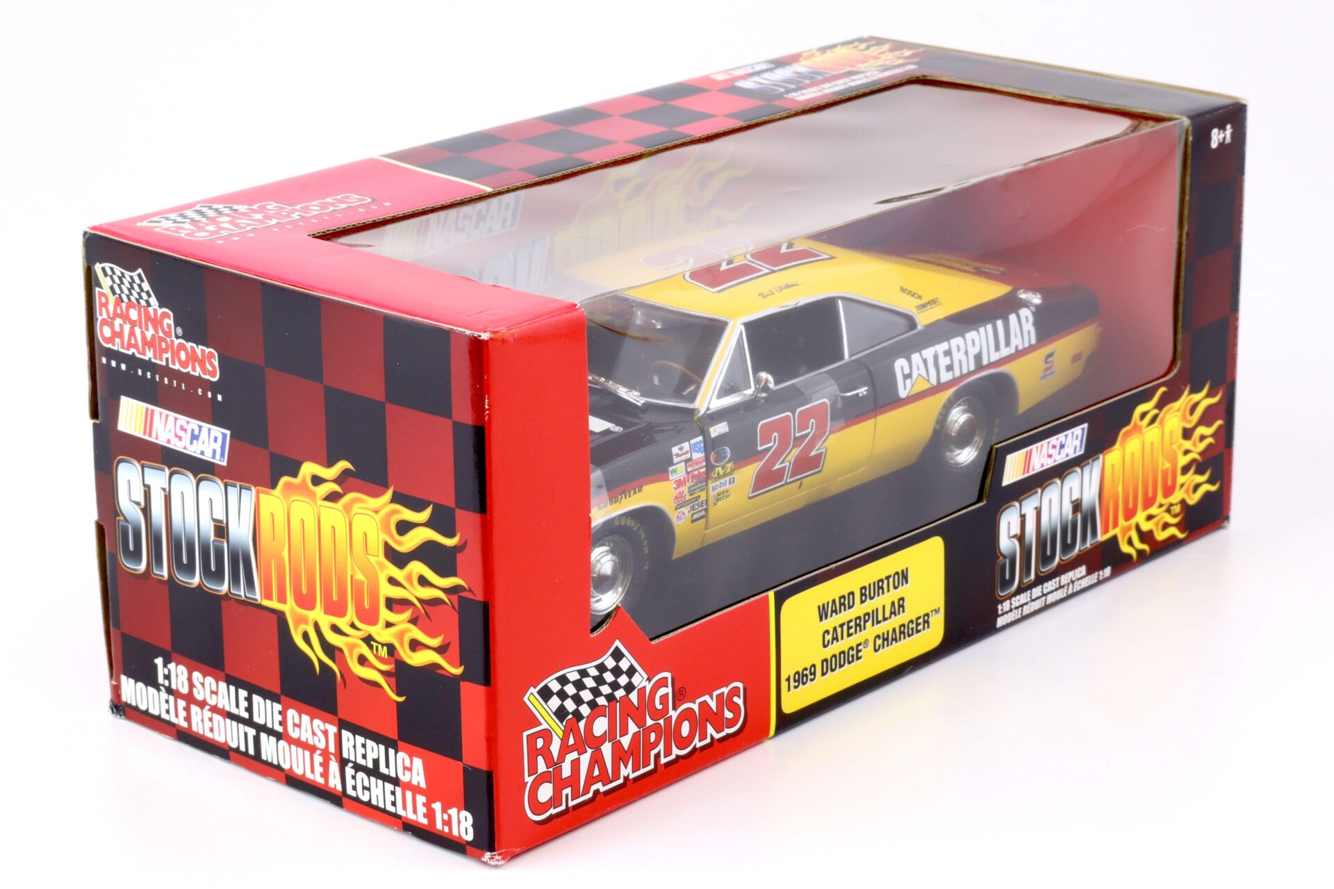 1:18 ERTL Racing Champions 1969 Dodge Charger Ward Burton Caterpillar #22 Stockrods yellow / black