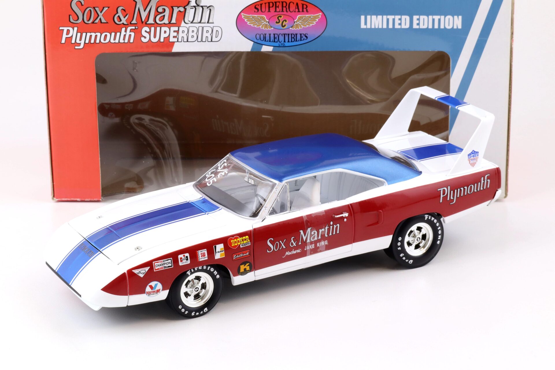 1:18 ERTL Supercar Collectibles Sox & Martin Plymouth Superbird blue / white / red
