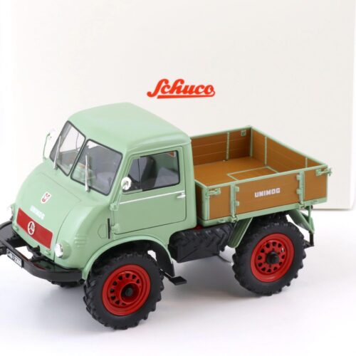 1:18 Schuco Mercedes Unimog 401 mit Westfalia Kabine green 450017600