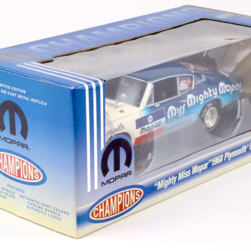1:18 Highway61 1968 Plymouth Hemi Barracuda Mighty Miss Mopar blue/ white
