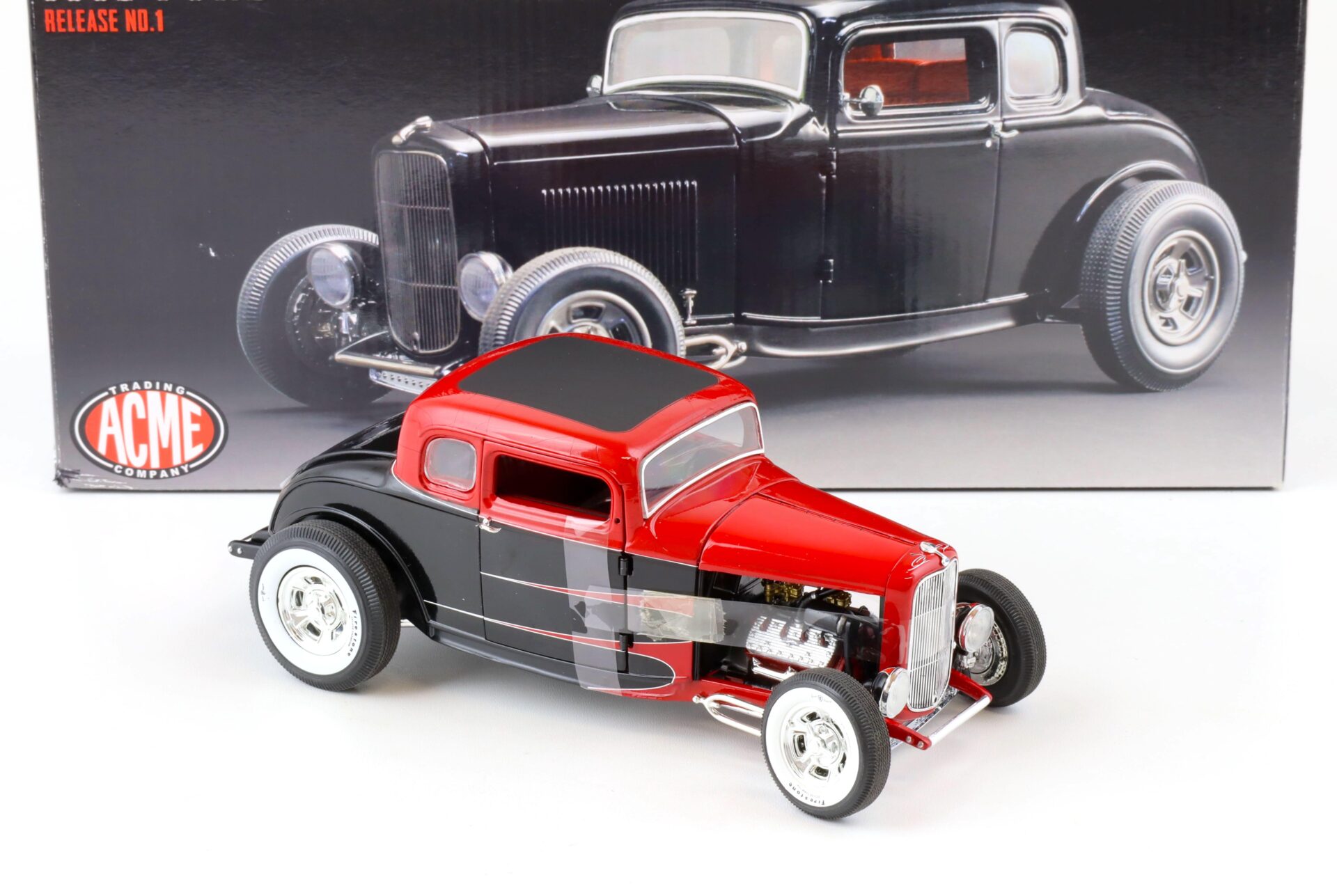 1:18 ACME 1932 Ford Five-Window Hot Rod Release No.1 TOMS GARAGE red/ black A1805005TG