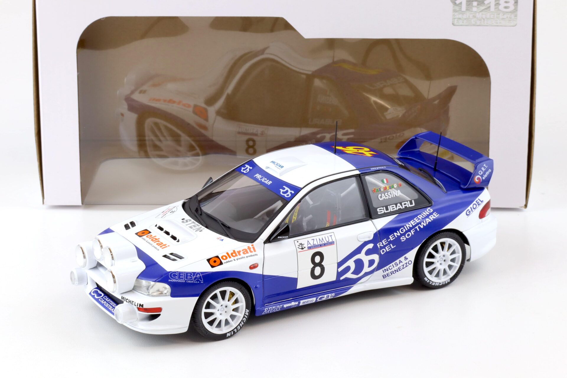 1:18 Solido Subaru Impreza S5 WRC 1999 Rally Azimut Di Monza 2000 Rossi/Cassina #8