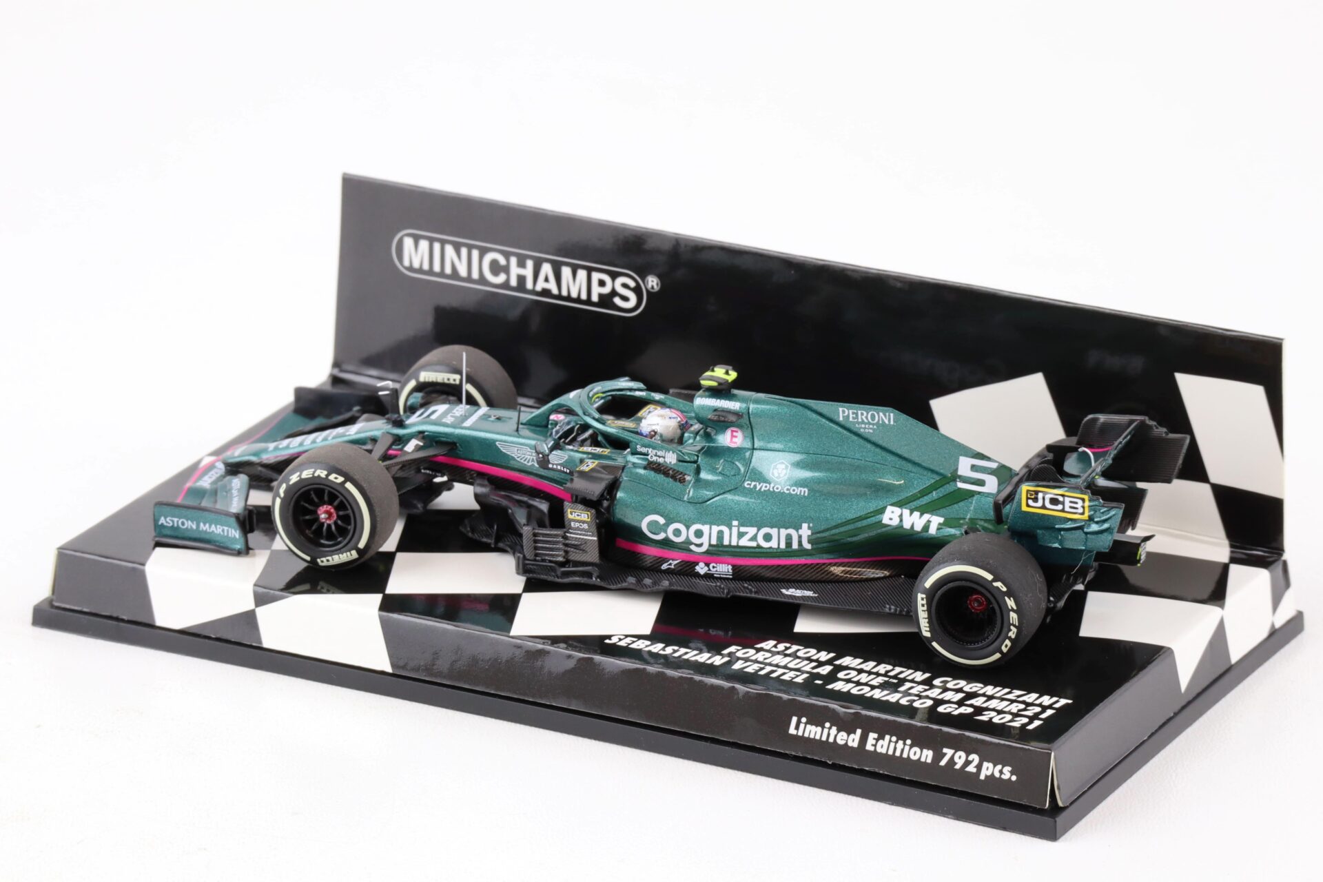 1:43 Minichamps Aston Martin Cognizant F1 Team AMR21 Vettel Monaco GP 2021