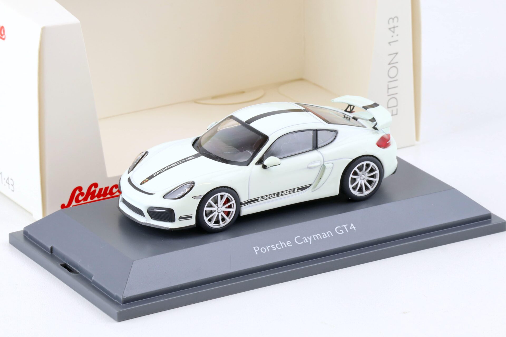 1:43 Schuco Porsche Cayman GT4 Coupe white/ black stripes
