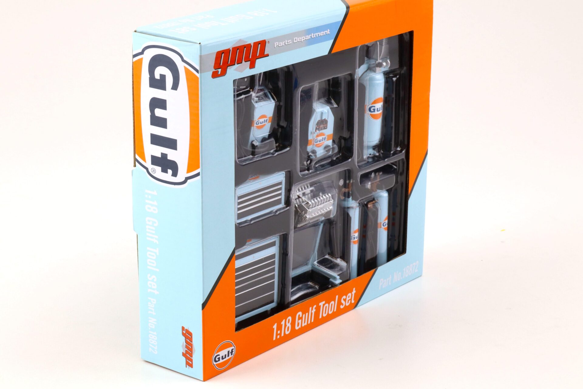 1:18 GMP GULF Oil SHOP Tool Set #1 Diorama Zubehör blue/orange 18872