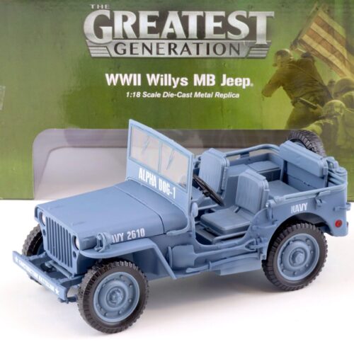 1:18 Auto World 1941 WWII Willys MB Jeep Alpha Dog-1 US Navy blue