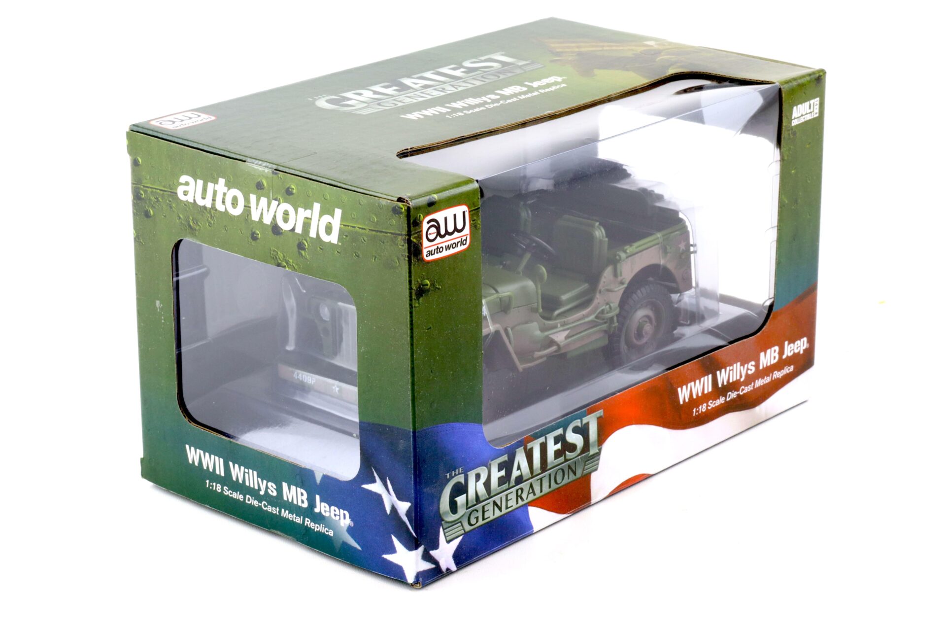 1:18 Auto World 1941 WWII Willys MB Jeep US Army green olive Dirty Version