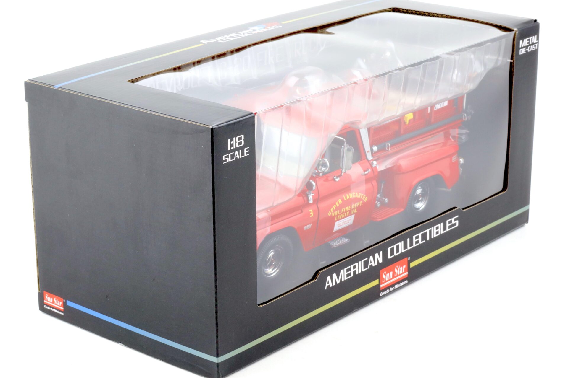 1:18 Sun Star 1965 Chevrolet C-20 Fire Truck Upper Lancaster red