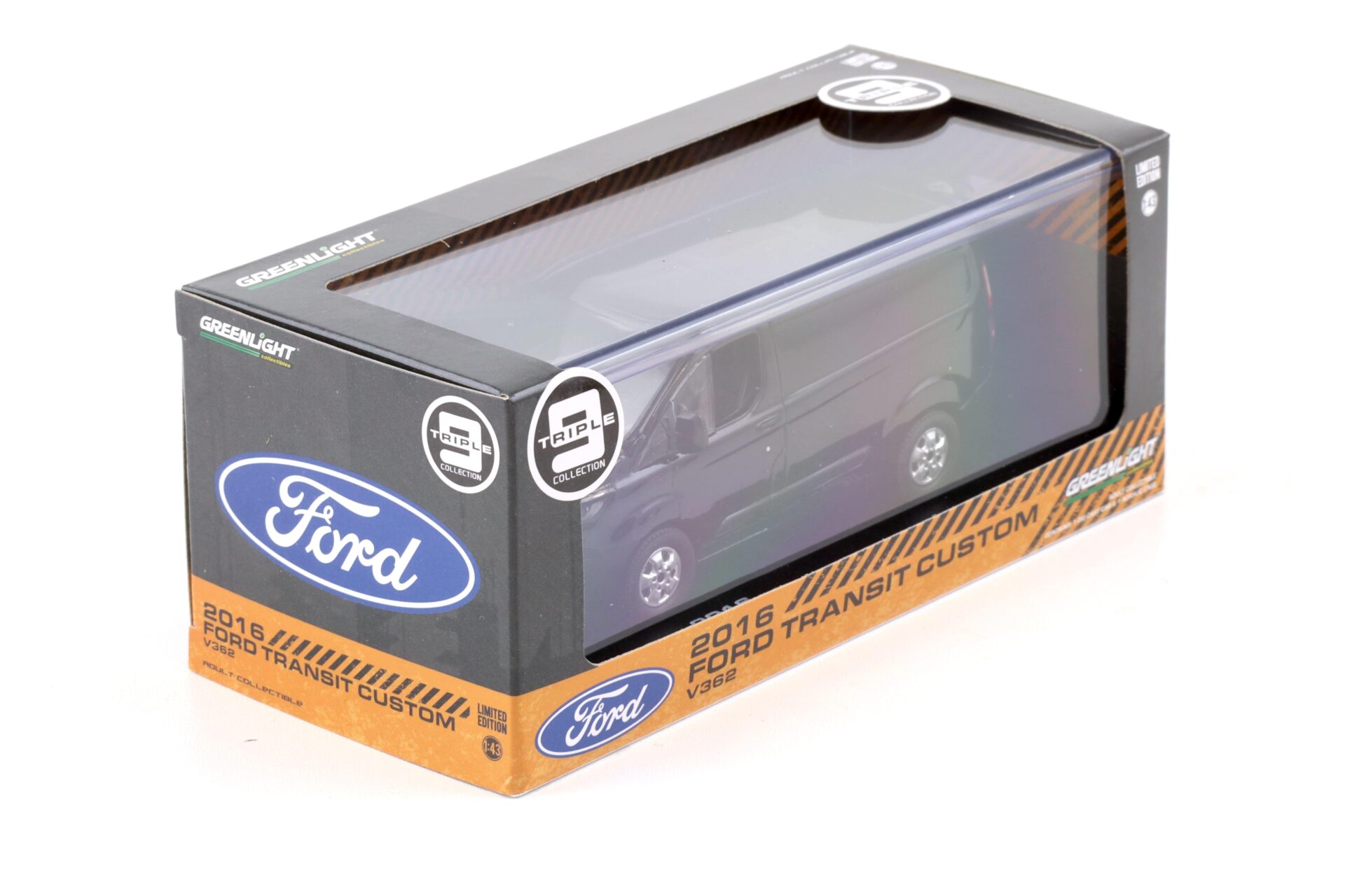 1:43 Greenlight 2016 Ford Transit Custom V362 VAN Kasten shadow black