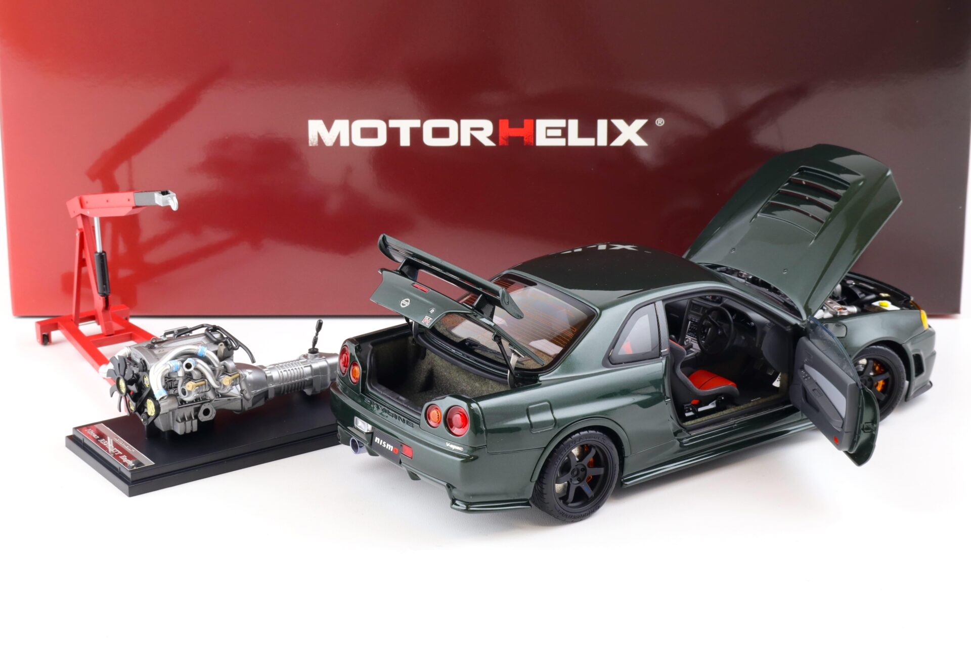 1:18 Motorhelix Nissan Skyline GT-R (R34) NISMO CUSTOMIZED dark green + engine M83408