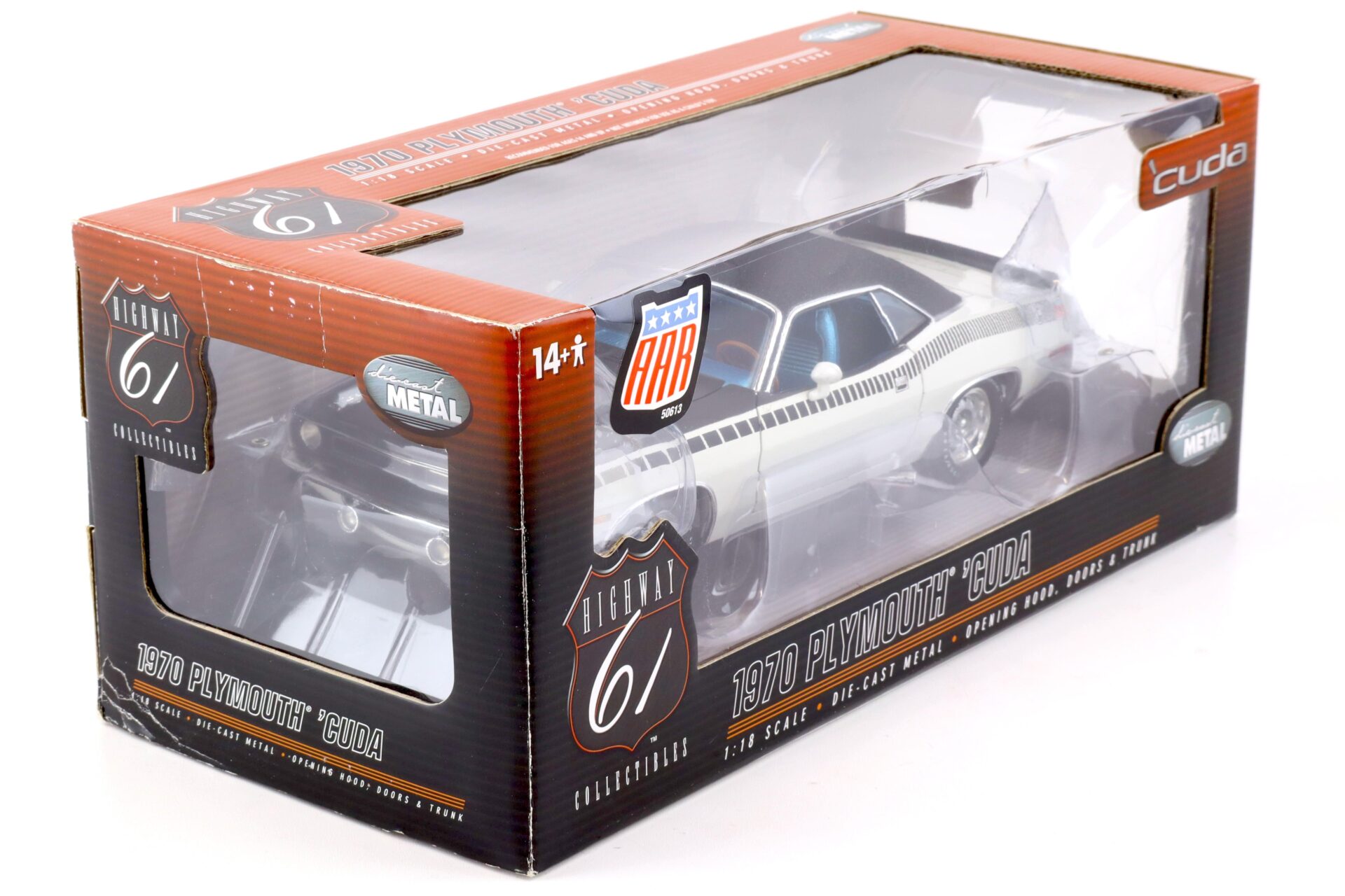 1:18 Highway61 Plymouth Cuda AAR Coupe 1970 white/ black vinyl roof 50613