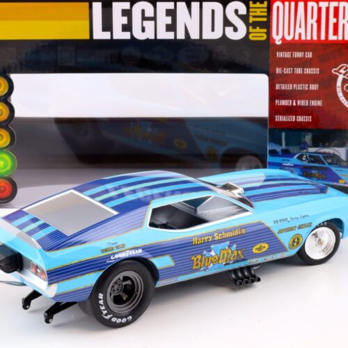 1:18 Auto World 1973 BLUE MAX Ford Mustang Funny Car LOTQM Harry Schmidt blue